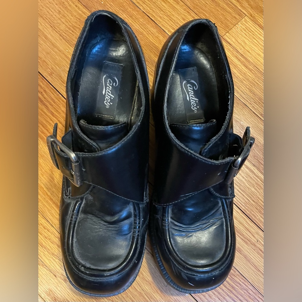 Candie's Vintage Buckled Black Chunky Heels